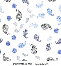 Light BLUE vector seamless natural backdrop with leaves and flowers. Leaves, flowers in natural style on white background. Pattern for design of fabric, wallpapers.