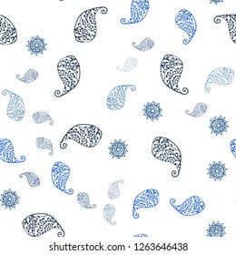 Light BLUE vector seamless natural pattern with leaves and flowers. Colorful illustration in doodle style with leaves, flowers. Pattern for design of fabric, wallpapers.