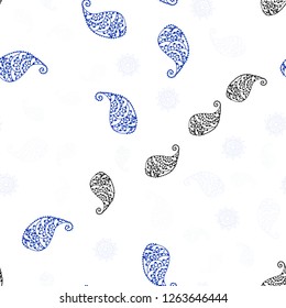 Light BLUE vector seamless natural pattern with leaves and flowers. Colorful illustration in doodle style with leaves, flowers. Pattern for design of fabric, wallpapers.