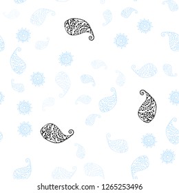 Light BLUE vector seamless natural background with leaves and flowers. An elegant bright illustration with leaves and flowers. Pattern for design of fabric, wallpapers.