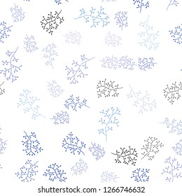 Light BLUE vector seamless natural background with branches. Colorful illustration in doodle style with leaves, branches. Template for business cards, websites.