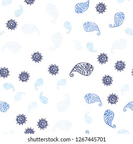Light BLUE vector seamless natural background with leaves and flowers. Modern abstract illustration with leaves and flowers. Pattern for design of fabric, wallpapers.