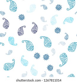 Light BLUE vector seamless natural background with leaves and flowers. Colorful illustration in doodle style with leaves, flowers. Design for wallpaper, fabric makers.