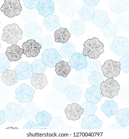 Light BLUE vector seamless natural background with flowers. Flowers in natural style on white background. Pattern for trendy fabric, wallpapers.