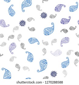 Light BLUE vector seamless natural artwork with leaves and flowers. Shining colored illustration with leaves and flowers. Design for wallpaper, fabric makers.