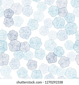 Light BLUE vector seamless natural artwork with flowers. Glitter abstract illustration with flowers. Design for wallpaper, fabric makers.