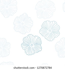 Light BLUE vector seamless natural pattern with flowers. Abstract illustration with flowers in doodles style. Texture for window blinds, curtains.