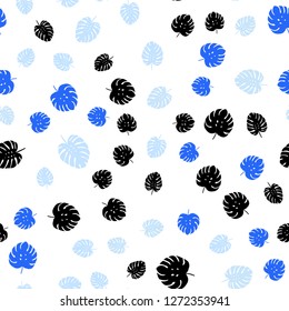 Light BLUE vector seamless natural artwork with leaves. Colorful illustration in doodle style with leaves. Design for textile, fabric, wallpapers.