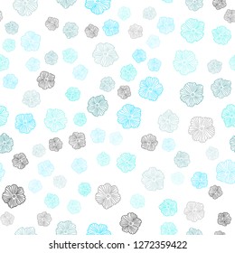 Light BLUE vector seamless natural pattern with flowers. Decorative design of flowers on white background. Template for business cards, websites.