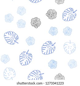 Light BLUE vector seamless natural artwork with flowers, leaves. Colorful illustration in doodle style with leaves, flowers. Pattern for trendy fabric, wallpapers.