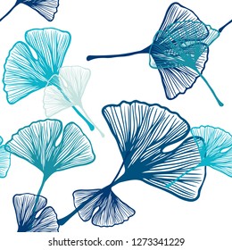 Light BLUE vector seamless natural pattern with leaves. leaves on blurred abstract background with gradient. Template for business cards, websites.