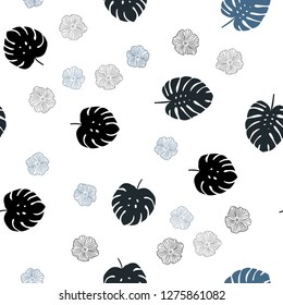 Light BLUE vector seamless natural background with flowers, leaves. Doodle illustration of leaves and flowers in Origami style. Template for business cards, websites.