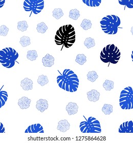 Light BLUE vector seamless natural artwork with flowers, leaves. Abstract illustration with leaves, flowers in doodles style. Pattern for trendy fabric, wallpapers.