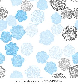 Light BLUE vector seamless natural pattern with flowers. Sketchy doodle flowers on white background. Design for textile, fabric, wallpapers.