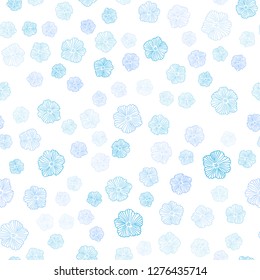 Light BLUE vector seamless natural artwork with flowers. Shining colored illustration with flowers. Template for business cards, websites.