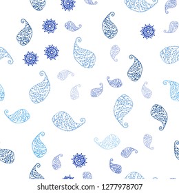 Light BLUE vector seamless natural artwork with leaves and flowers. Colorful abstract illustration with leaves in doodle style. Pattern for design of fabric, wallpapers.