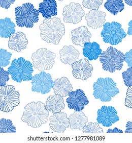 Light BLUE vector seamless natural artwork with flowers. Flowers in natural style on white background. Texture for window blinds, curtains.