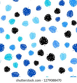 Light BLUE vector seamless natural pattern with leaves. Shining colored illustration with leaves in doodle style. Template for business cards, websites.