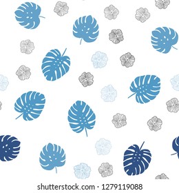 Light BLUE vector seamless natural background with flowers, leaves. Doodle illustration of leaves and flowers in Origami style. Template for business cards, websites.