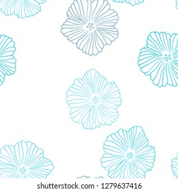 Light BLUE vector seamless natural backdrop with flowers. Flowers in natural style on white background. Pattern for design of fabric, wallpapers.