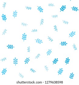 Light BLUE vector seamless natural backdrop with leaves. leaves on blurred abstract background with gradient. Pattern for design of fabric, wallpapers.