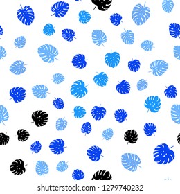 Light BLUE vector seamless natural backdrop with leaves. Glitter abstract illustration with doodles and leaves. Texture for window blinds, curtains.