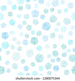 Light BLUE vector seamless natural background with flowers. An elegant bright illustration with flowers. Texture for window blinds, curtains.