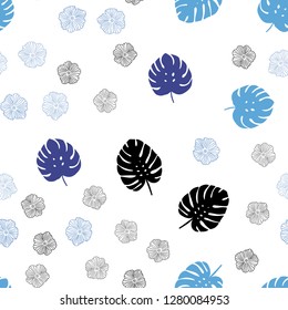 Light BLUE vector seamless natural background with flowers, leaves. Leaves and flowers with gradient on white background. Pattern for design of fabric, wallpapers.