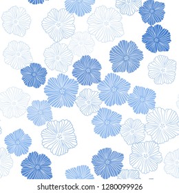 Light BLUE vector seamless natural pattern with flowers. Colorful illustration in doodle style with flowers. Design for textile, fabric, wallpapers.