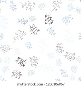 Light BLUE vector seamless natural artwork with branches. An elegant bright illustration with leaves and branches. Texture for window blinds, curtains.