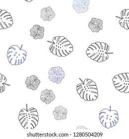 Light BLUE vector seamless natural artwork with flowers, leaves. An elegant bright illustration with leaves and flowers. Pattern for design of fabric, wallpapers.