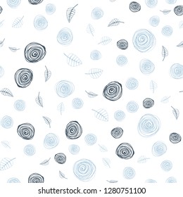 Light BLUE vector seamless natural background with leaves and flowers. An elegant bright illustration with leaves and flowers. Texture for window blinds, curtains.