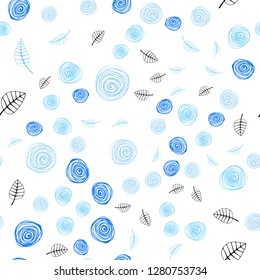Light BLUE vector seamless natural pattern with leaves and flowers. Decorative design in Indian style on white background. Design for wallpaper, fabric makers.