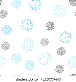 Light BLUE vector seamless natural background with flowers, leaves. Illustration with doodles on abstract template. Design for textile, fabric, wallpapers.