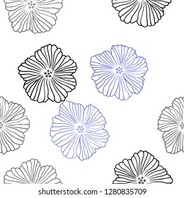 Light BLUE vector seamless natural pattern with flowers. Colorful illustration with flowers in doodle style. Texture for window blinds, curtains.