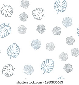 Light BLUE vector seamless natural background with flowers, leaves. Brand new colored illustration with leaves and flowers. Pattern for trendy fabric, wallpapers.