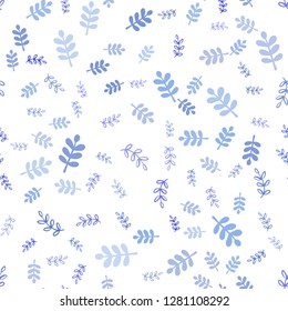 Light BLUE vector seamless natural pattern with leaves, branches. Shining colored illustration with leaves and branches. Texture for window blinds, curtains.