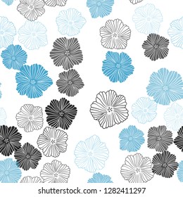 Light BLUE vector seamless natural backdrop with flowers. Flowers with gradient on white background. Template for business cards, websites.