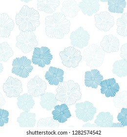 Light BLUE vector seamless natural pattern with flowers. Decorative design of flowers on white background. Texture for window blinds, curtains.