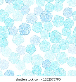 Light BLUE vector seamless natural background with flowers. Flowers in natural style on white background. Texture for window blinds, curtains.