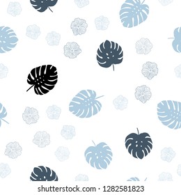 Light BLUE vector seamless natural pattern with flowers, leaves. Brand new colored illustration with leaves and flowers. Texture for window blinds, curtains.
