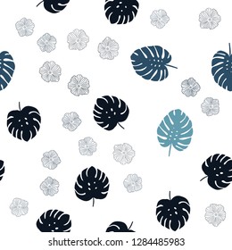 Light BLUE vector seamless natural artwork with flowers, leaves. Colorful abstract illustration with leaves in doodle style. Design for textile, fabric, wallpapers.