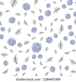Light BLUE vector seamless natural backdrop with leaves, flowers. Leaves, flowers in doodle style on white background. Trendy design for wallpaper, fabric makers.