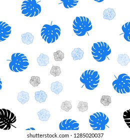 Light BLUE vector seamless natural artwork with flowers, leaves. Glitter abstract illustration with leaves and flowers. Pattern for design of fabric, wallpapers.