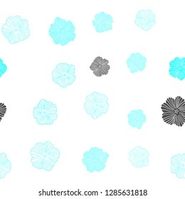 Light BLUE vector seamless natural backdrop with flowers. Colorful illustration in doodle style with flowers. Template for business cards, websites.