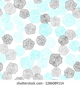 Light BLUE vector seamless natural pattern with flowers. Abstract illustration with flowers in doodles style. Texture for window blinds, curtains.