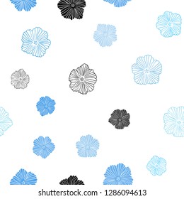 Light BLUE vector seamless natural pattern with flowers. Colorful illustration in doodle style with flowers. Design for textile, fabric, wallpapers.