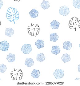 Light BLUE vector seamless natural artwork with flowers, leaves. Illustration with doodles on abstract template. Pattern for trendy fabric, wallpapers.
