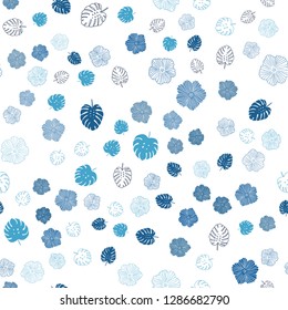 Light BLUE vector seamless natural artwork with leaves, flowers. Colorful illustration in doodle style with leaves, flowers. Design for wallpaper, fabric makers.
