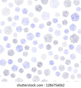 Light BLUE vector seamless natural backdrop with flowers. Decorative design of flowers on white background. Design for wallpaper, fabric makers.